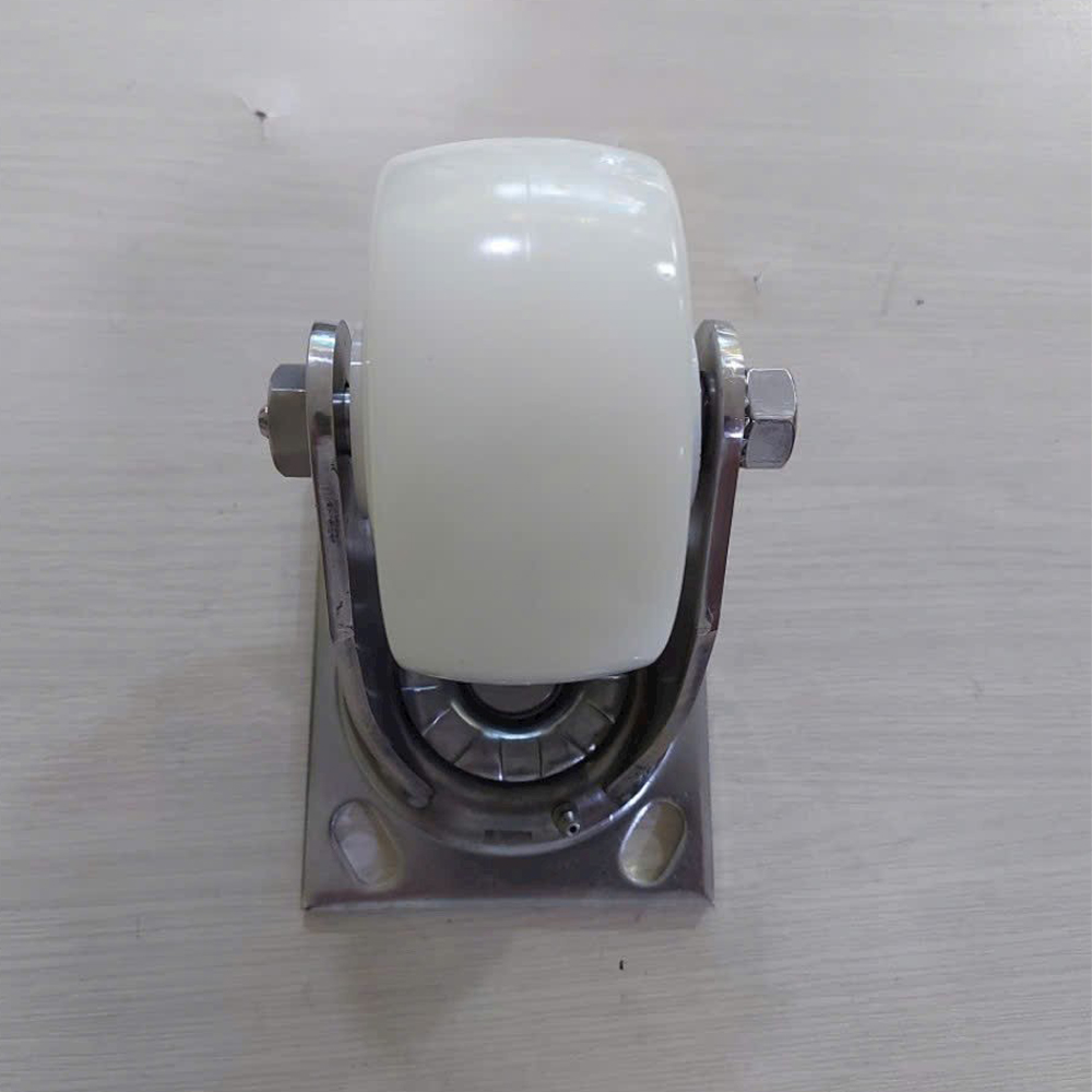 Bánh xe đẩy nhựa PA 100mm BXD004-100 càng Inox 304 xoay khóa đơn