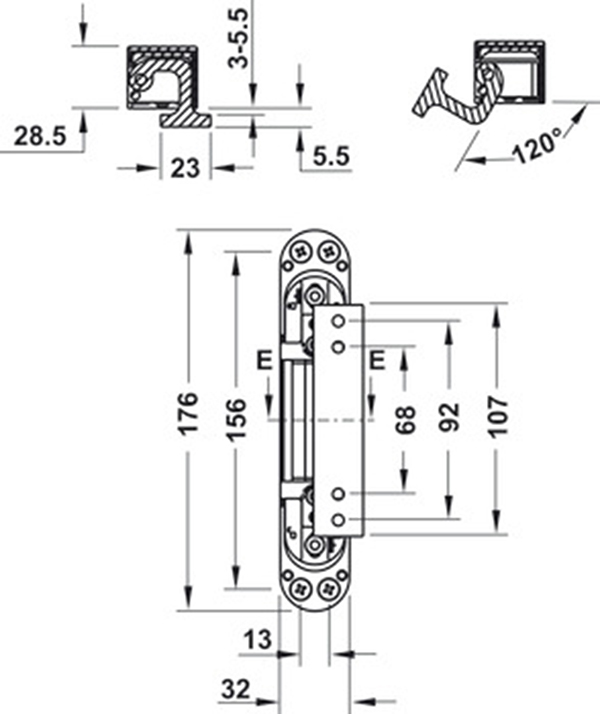 Thông Số Kĩ Thuật Bản lề Âm Hafele 927.03.049 80kg