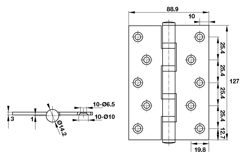 Thông Số Kĩ Thuật Bản lề Lá Hafele 926.20.120 80kg 127x89x3mm Inox 304