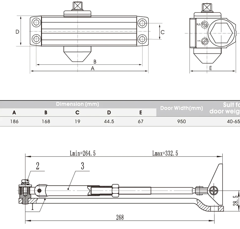 Thông Số Kĩ Thuật Tay Co Thủy Lực Hafele 489.30.010 60kg EN3 Không Điểm Dừng