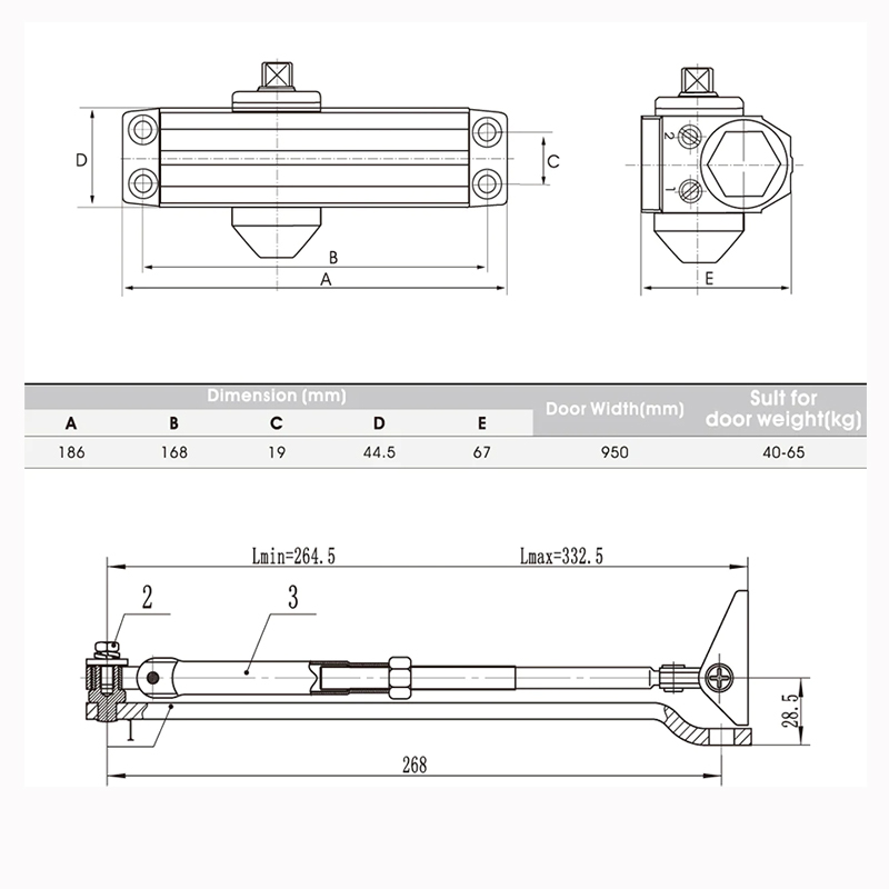 Thông Số Kĩ Thuật Tay co thủy lực Hafele 489.30.011 60kg EN3 có điểm dừng