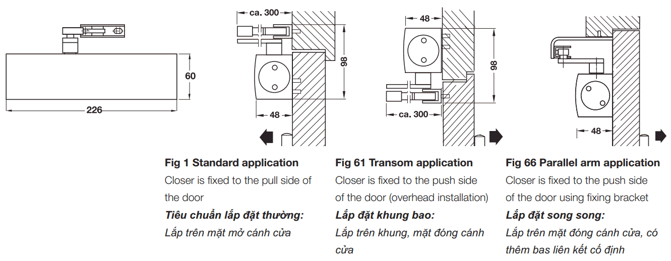 Thông Số Kĩ Thuật Tay co thủy lực Hafele 931.16.599 120kg Geze TS 2000V không điểm dừng