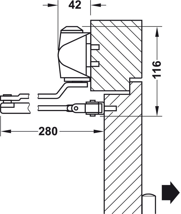 Thông Số Kĩ Thuật Tay co thủy lực Hafele 931.84.229 60kg không điểm dừng