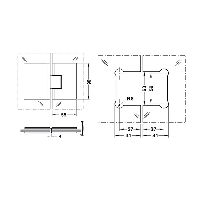 Thông số kĩ thuật bản lề kính kính 180 độ Hafele 981.00.512