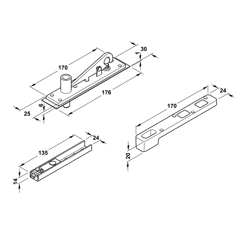 Thông số kĩ thuật bản lề sàn Hafele 932.84.020 105kg 950mm