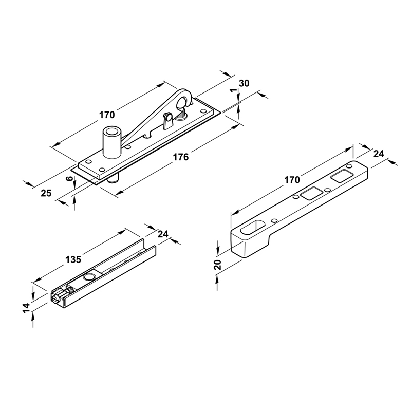 Thông số kĩ thuật bản lề sàn Hafele 932.84.025 75kg 850mm