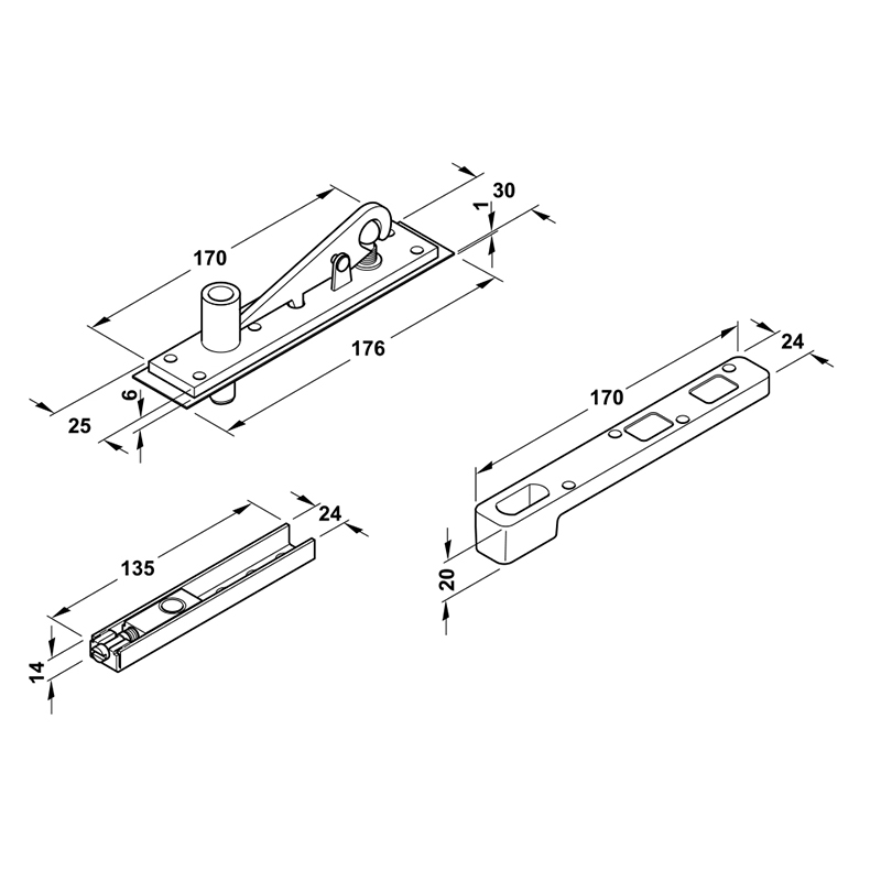 Thông số kĩ thuật bản lề sàn Hafele 932.84.040 250kg 1250mm