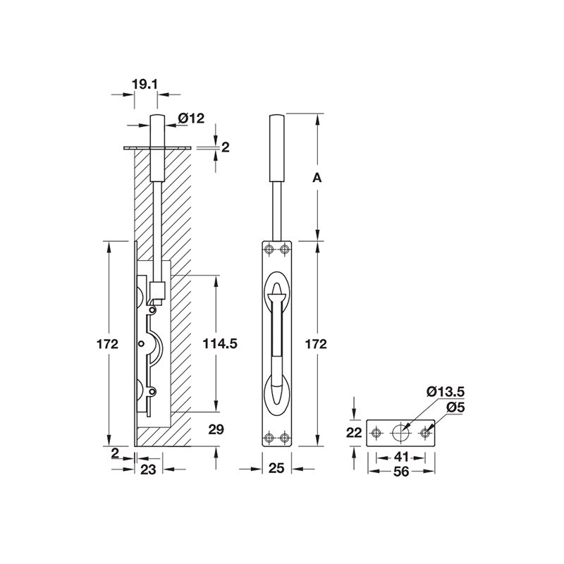 Thông số kĩ thuật chốt âm Hafele 911.81.165 105mm