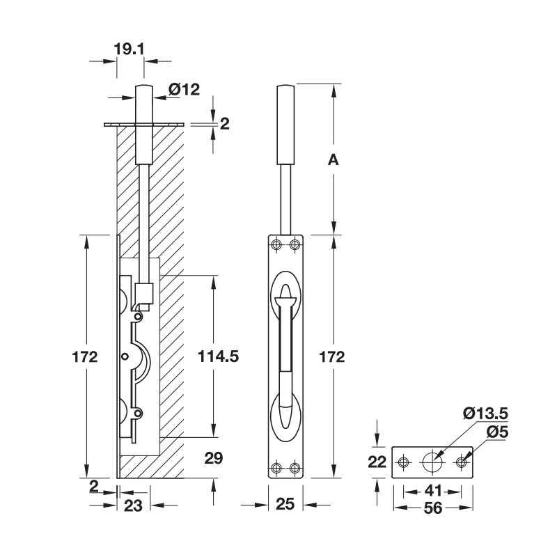 Thông số kĩ thuật chốt âm Hafele 911.81.365 105mm