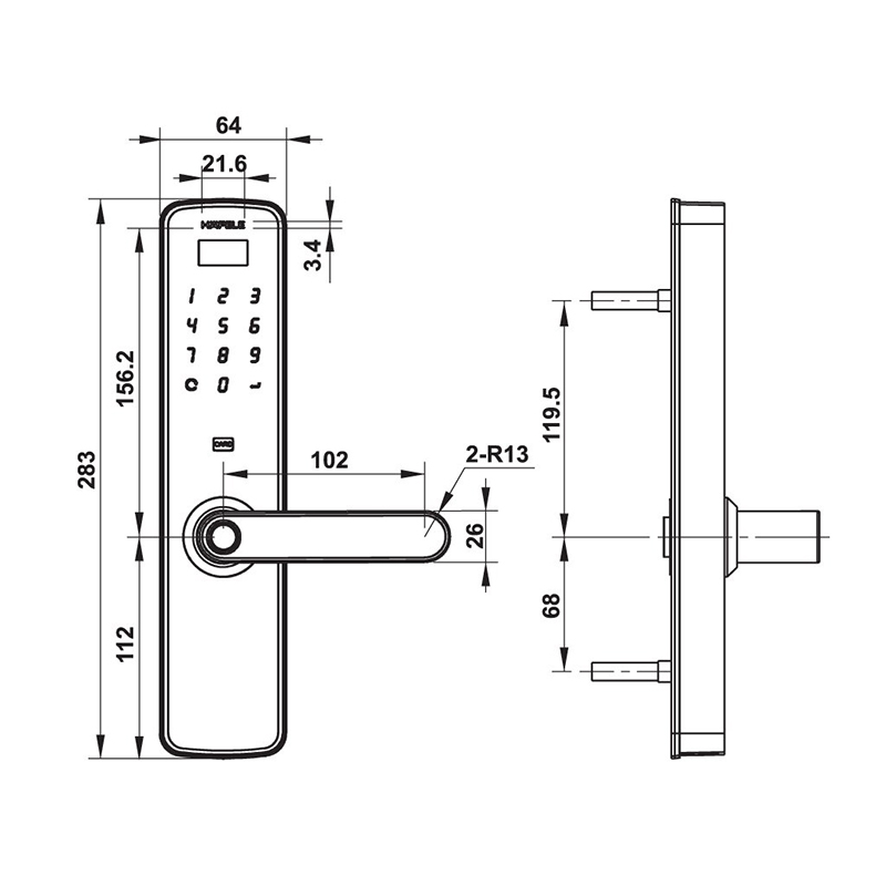 Thông số kĩ thuật khóa cửa Hafele DL710-TCS 912.05.498