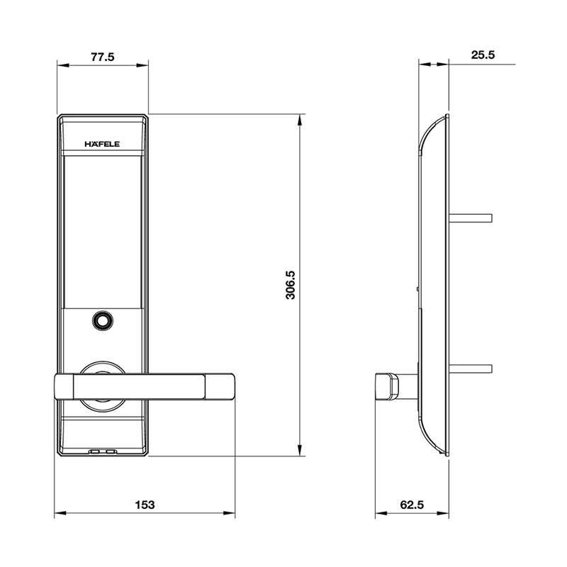 Thông số kĩ thuật khóa cửa Hafele DL790 912.05.643