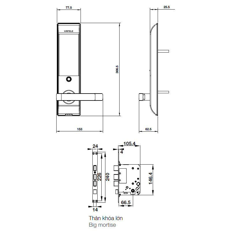 Thông số kĩ thuật khóa cửa Hafele DL790 912.05.644