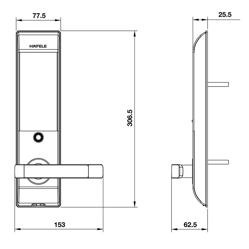 Thông số kĩ thuật khóa cửa Hafele EL750-TC 912.05.682