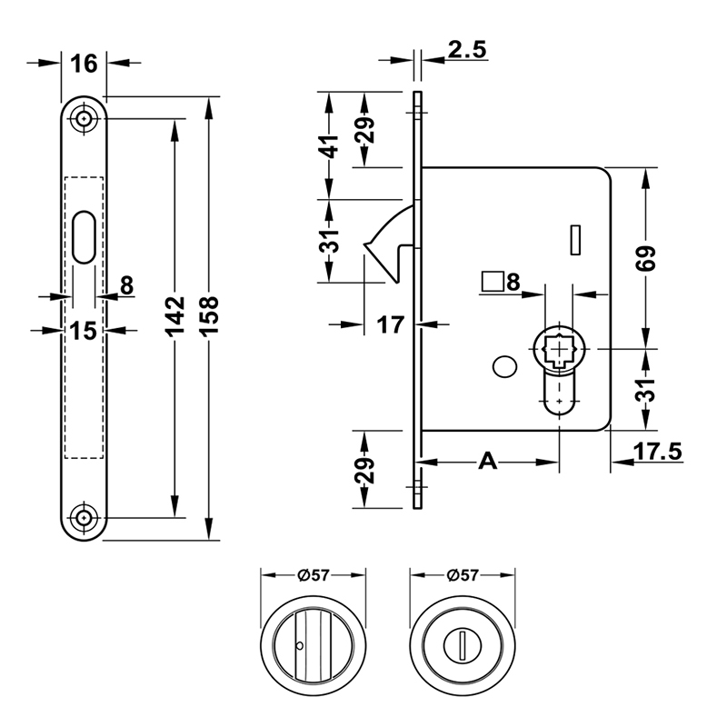 Thông số kĩ thuật khóa cửa lùa Hafele 911.26.522