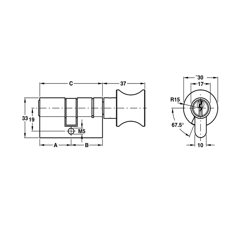 Thông số kĩ thuật lõi khóa 1 đầu chìa 1 núm vặn Hafele 916.63.321 61mm