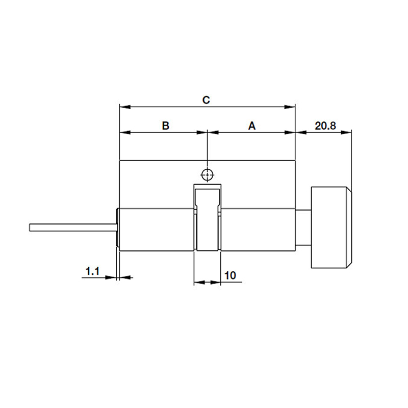 Thông số kĩ thuật lõi khóa 1 đầu chìa 1 núm vặn Hafele 916.63.621 63mm