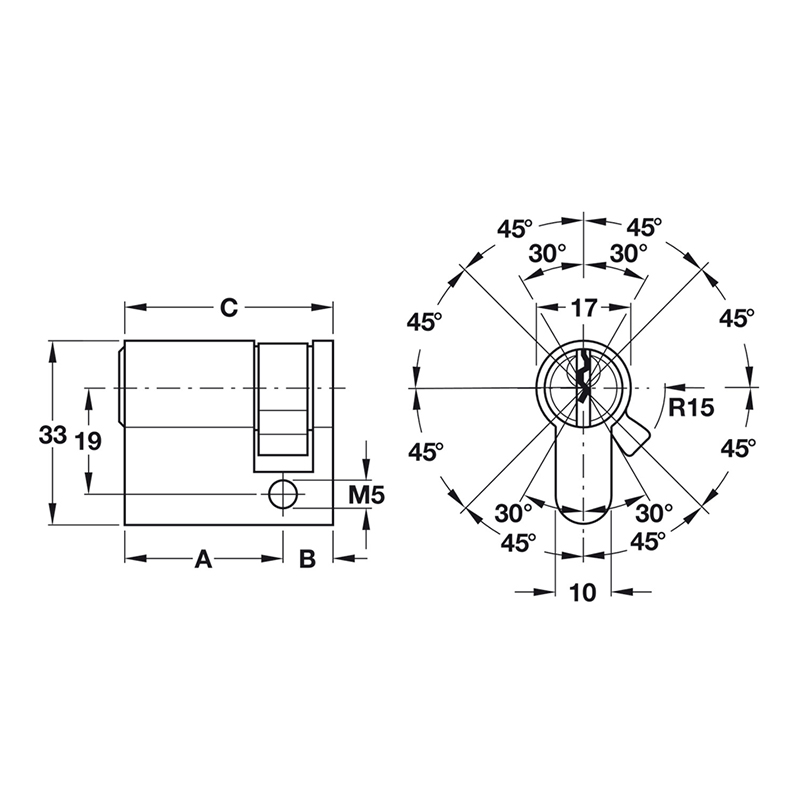 Thông số kĩ thuật lõi khóa 1 đầu chìa Hafele 916.00.602 41,5mm