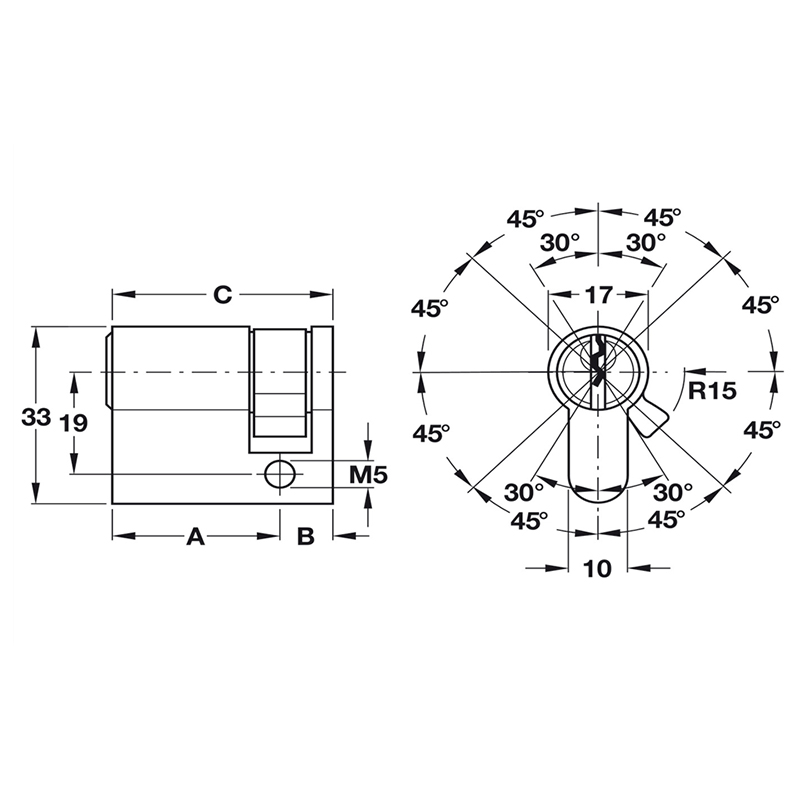 Thông số kĩ thuật lõi khóa 1 đầu chìa Hafele 916.96.139 55mm