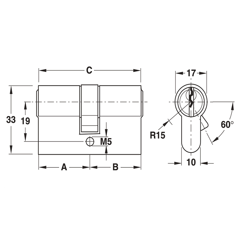 Thông số kĩ thuật lõi khóa 2 đầu chìa Hafele 916.00.013 71mm