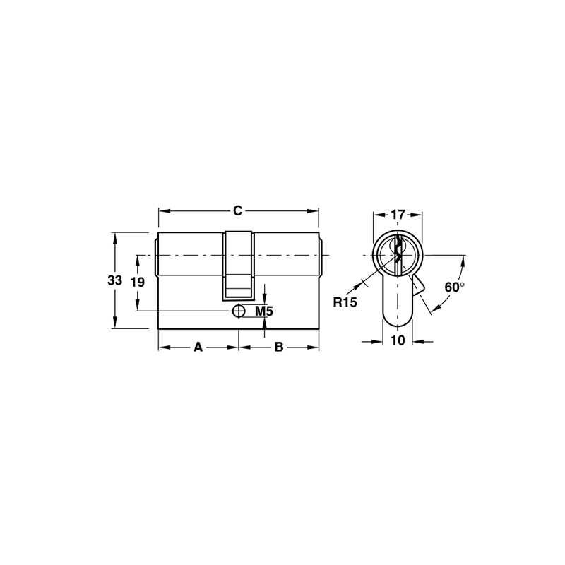 Thông số kĩ thuật lõi khóa 2 đầu chìa Hafele 916.63.900 61mm