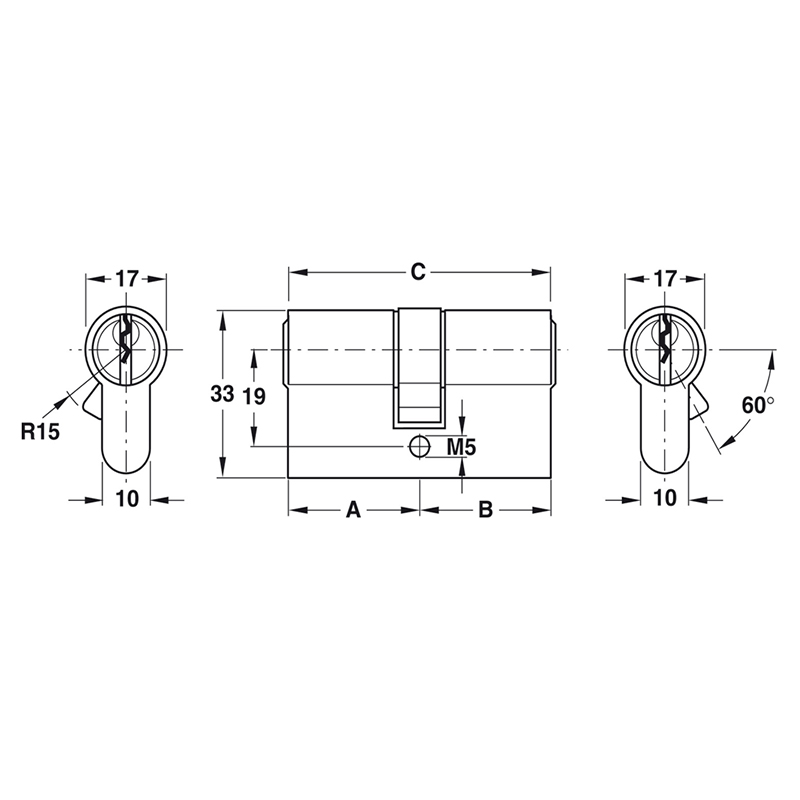 Thông số kĩ thuật lõi khóa 2 đầu chìa Hafele 916.96.015 71mm