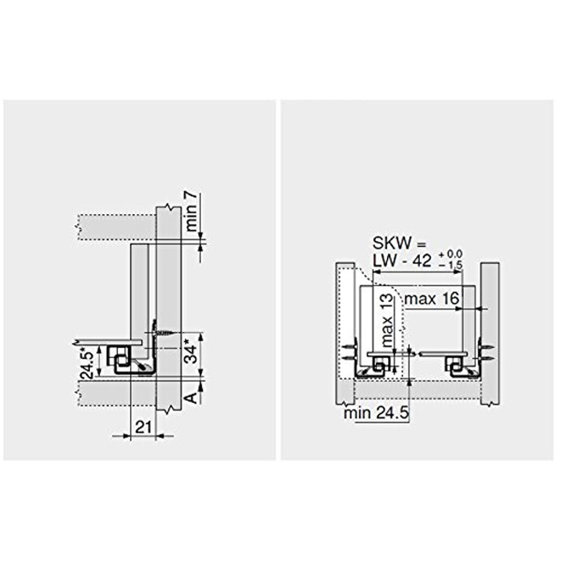 Thông số kĩ thuật ray âm giảm chấn Hafele 423.53.751 500mm