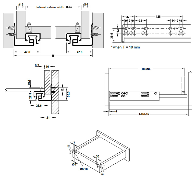 Thông số kĩ thuật ray âm giảm chấn Hafele 433.03.106 500mm