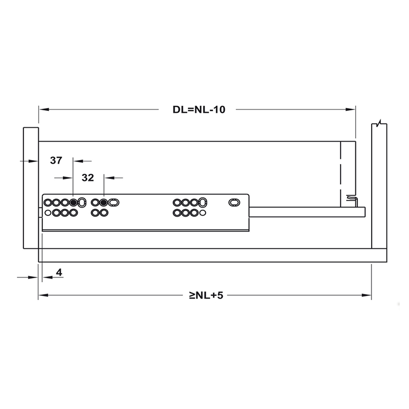 Thông số kĩ thuật ray âm giảm chấn Hafele 433.32.074 450mm