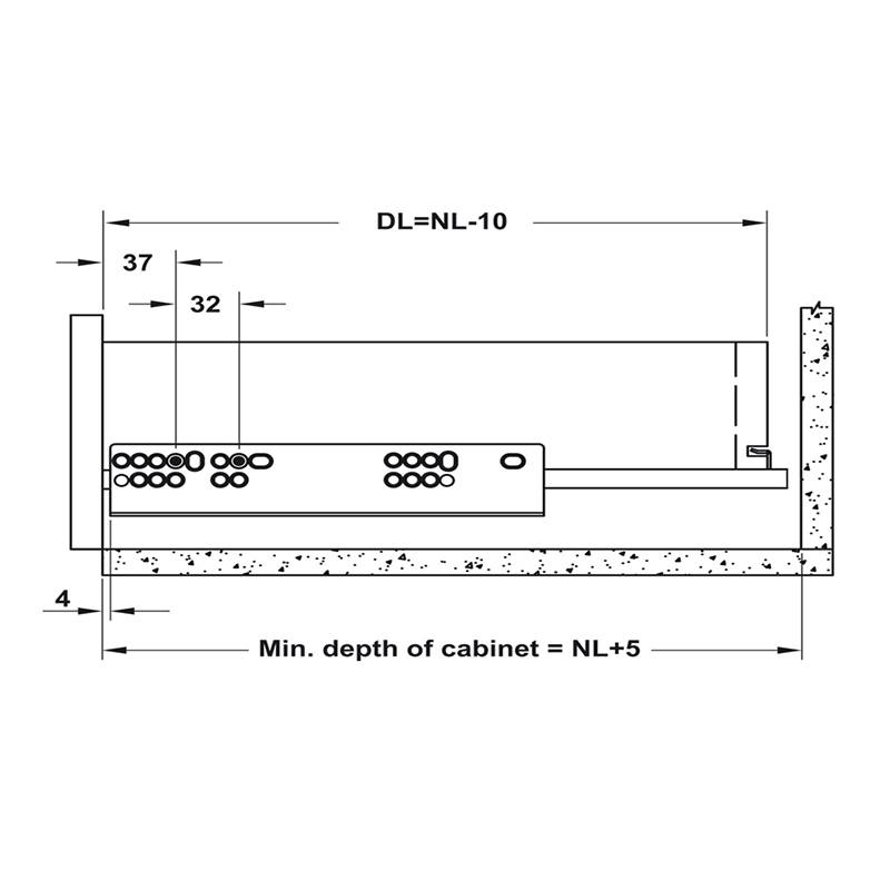 Thông số kĩ thuật ray âm giảm chấn Hafele 433.32.502 350mm