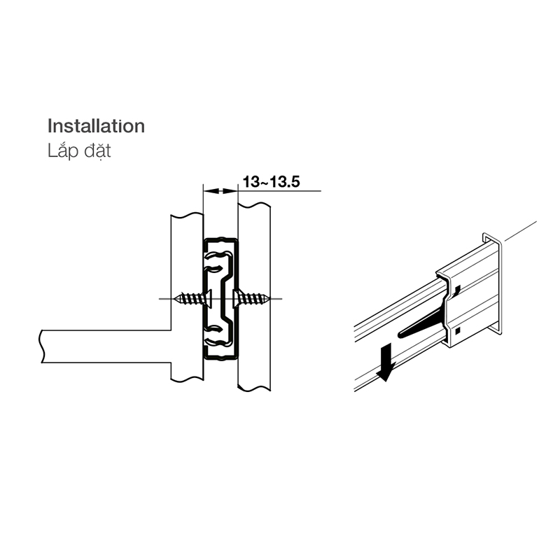 Thông số kĩ thuật ray bi 3 tầng Hafele 494.02.450 250mm