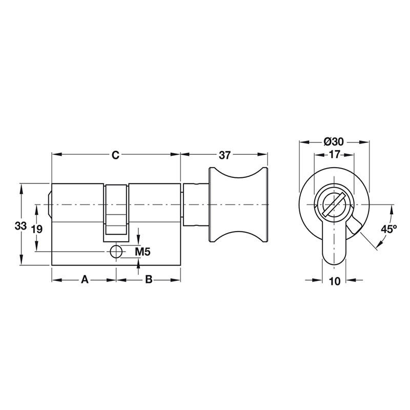 Thông số kĩ thuật ruột khóa cửa WC Hafele 900.99.769 63mm