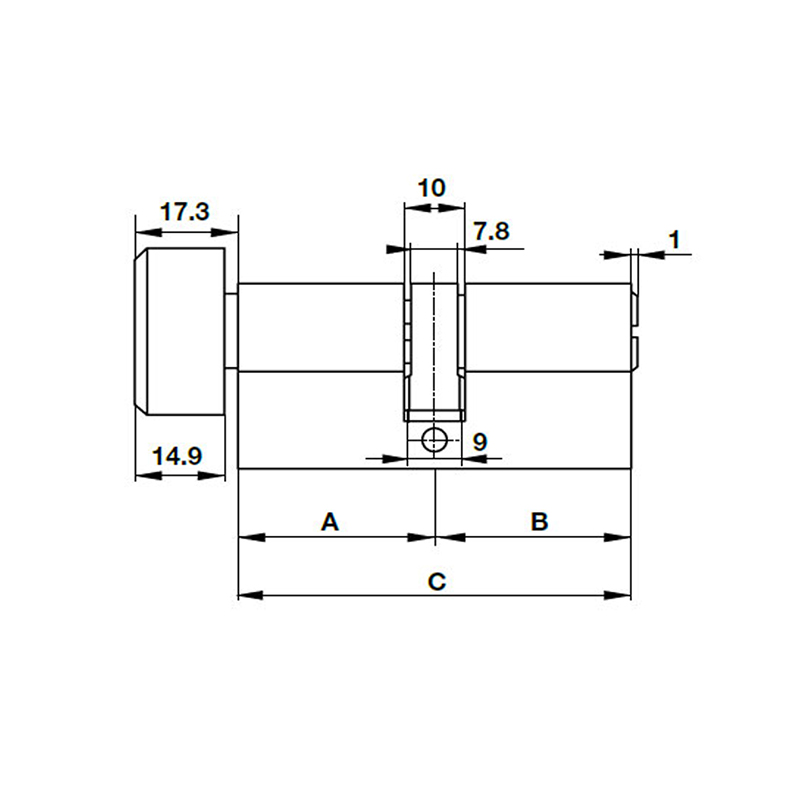 Thông số kĩ thuật ruột khóa cửa WC Hafele 916.63.641 63mm