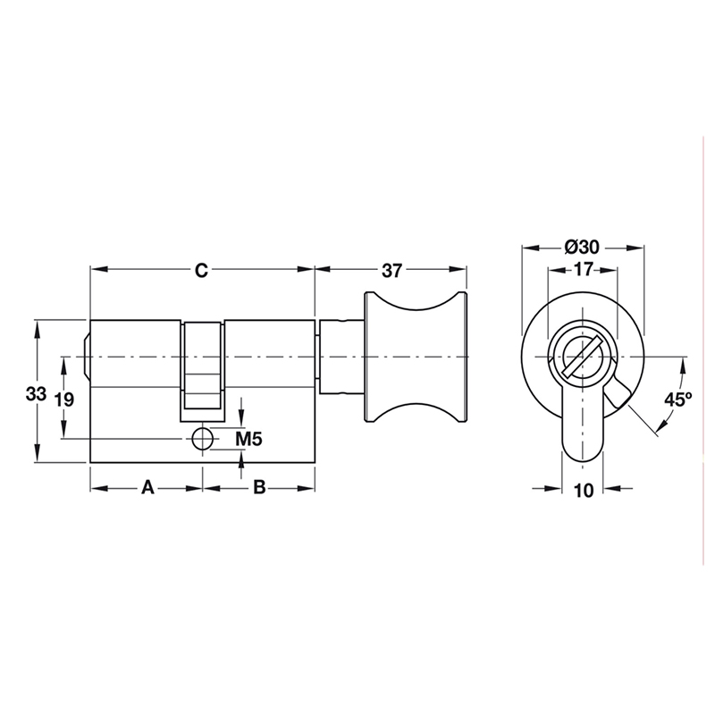 Thông số kĩ thuật ruột khóa cửa WC Hafele 916.96.689 71mm