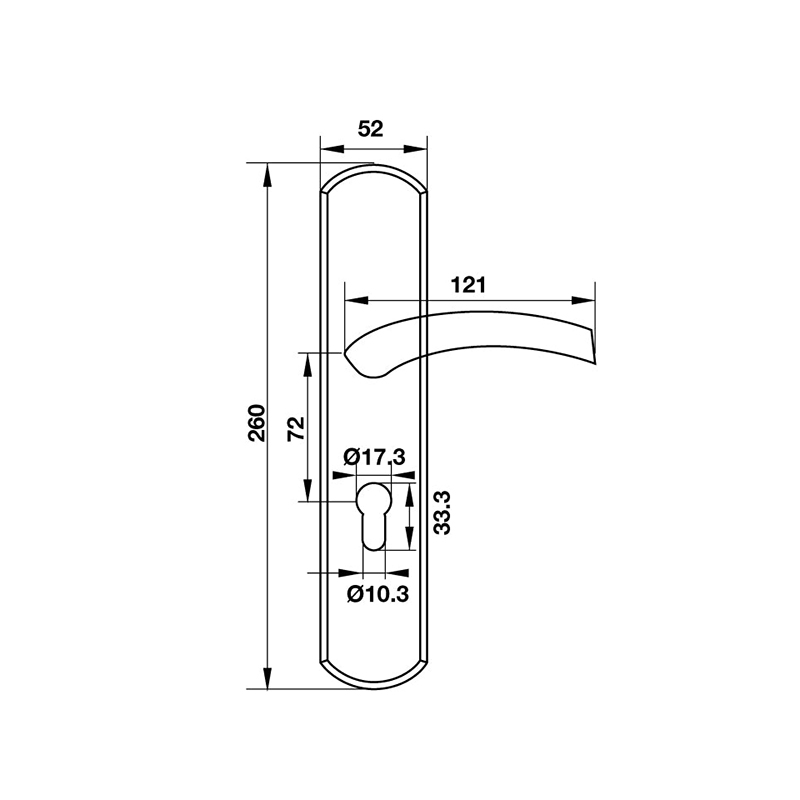 Thông số kĩ thuật tay nắm khóa inox 304 Hafele 903.99.319 260mm