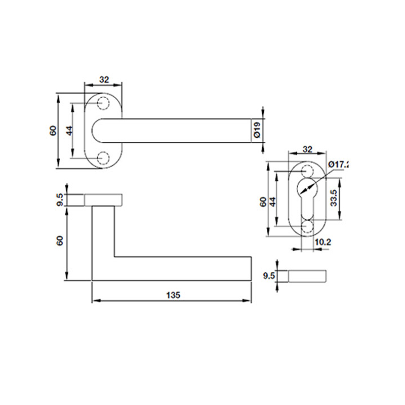 Thông số kĩ thuật tay nắm khóa phân thể inox 304 Hafele 903.80.004