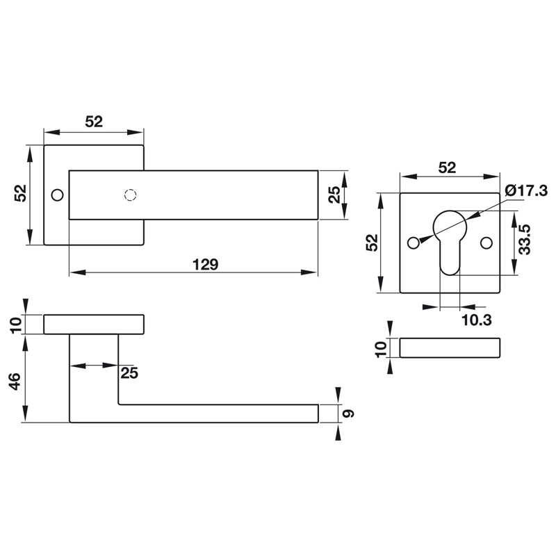 Thông số kĩ thuật tay nắm khóa phân thể inox 304 Hafele 903.99.427