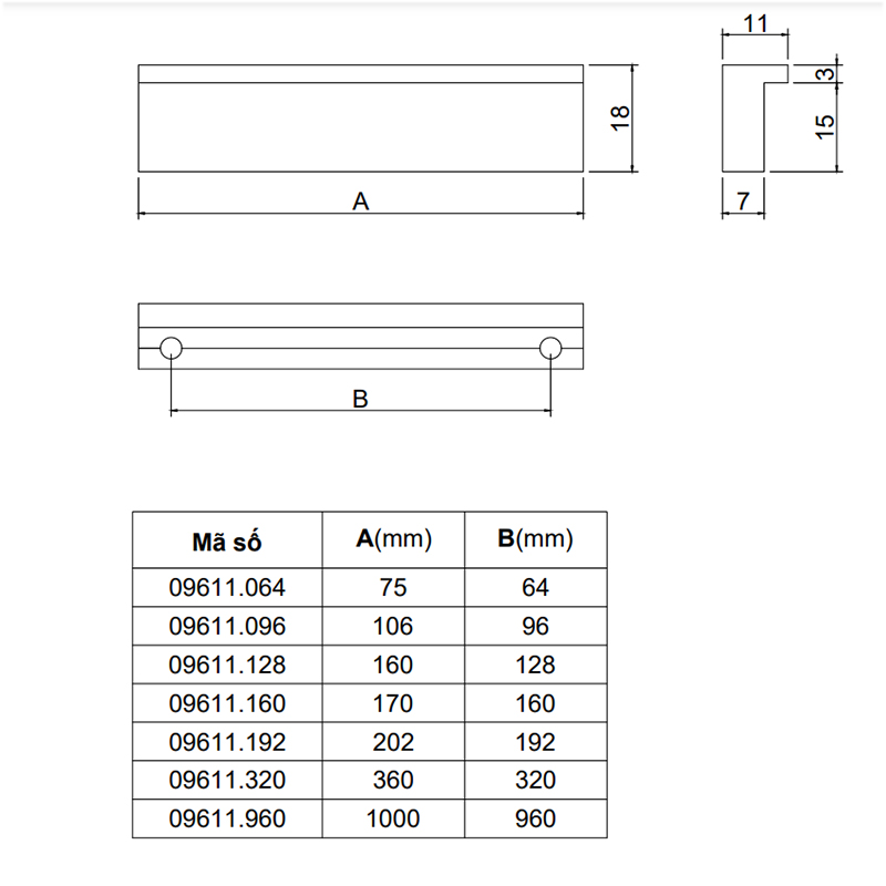 Thông số kĩ thuật tay tủ IVAN 09611