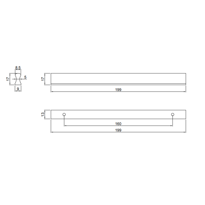 Thông số kĩ thuật tay tủ IVAN 09613.160 SC crom mờ dài 160mm