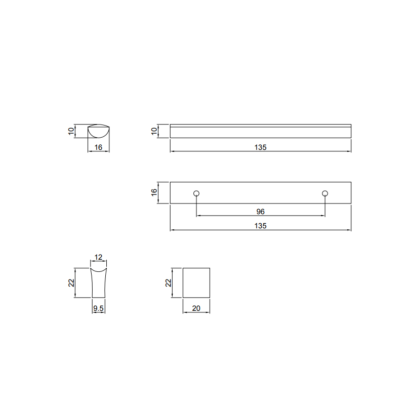 Thông số kĩ thuật tay tủ IVAN 09633.096 SC crom mờ dài 96mm