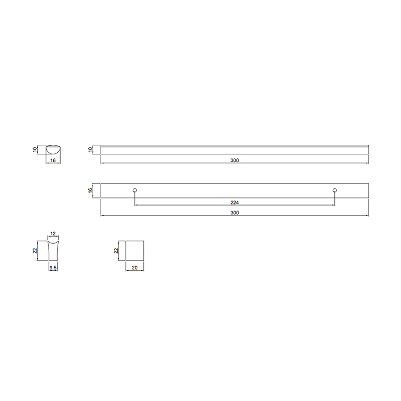 Thông số kĩ thuật tay tủ IVAN 09633.224 SC crom mờ dài 224mm