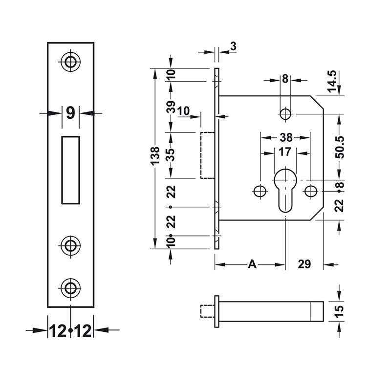 Thông số kĩ thuật thân khóa D55-0A Hafele 911.22.490