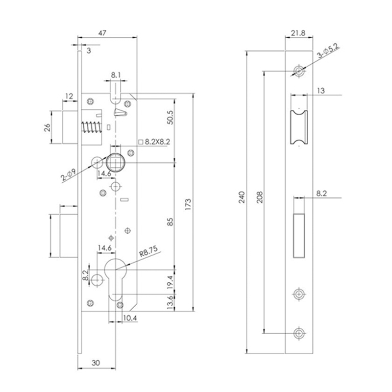 Thông số kĩ thuật thân khóa E30-85D Hafele 911.77.263