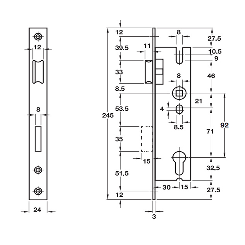 Thông số kĩ thuật thân khóa E30-92D Hafele 911.77.260