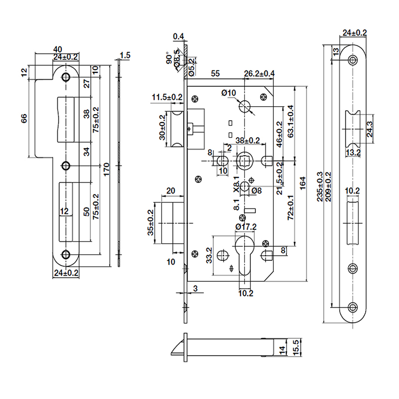 Thông số kĩ thuật thân khóa E55-72A Hafele 911.02.799