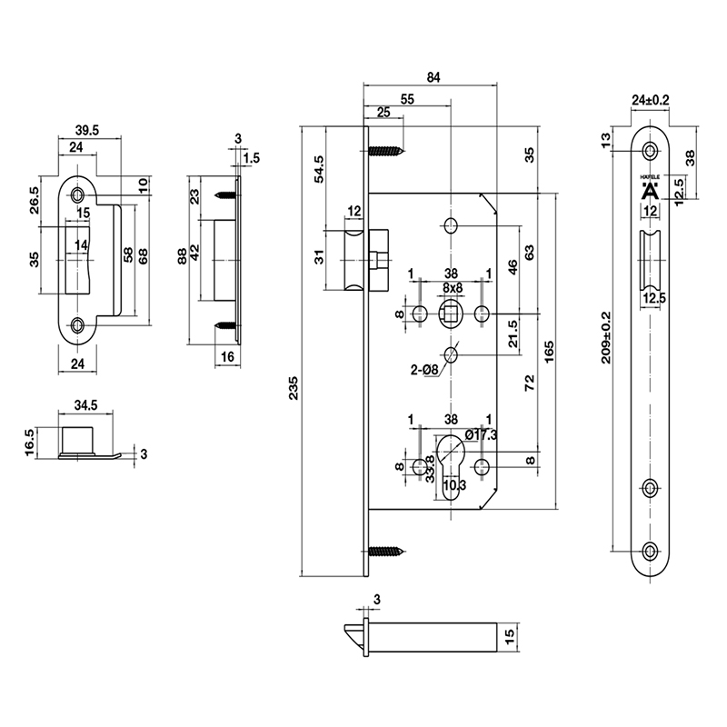 Thông số kĩ thuật thân khóa E55-72A Hafele 911.23.428