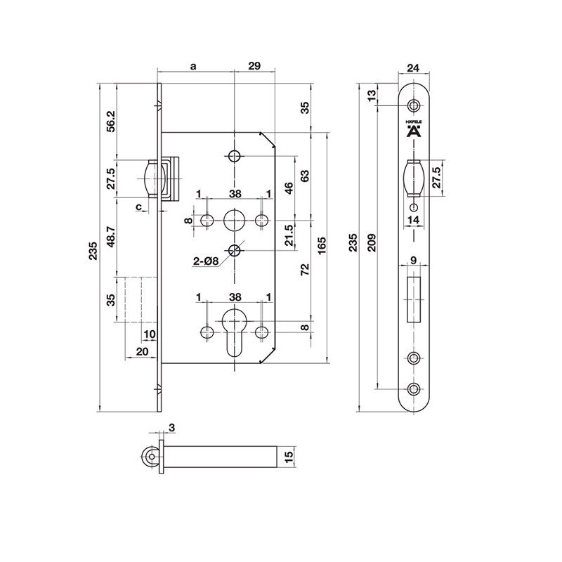 Thông số kĩ thuật thân khóa E55-72A Hafele 911.24.068