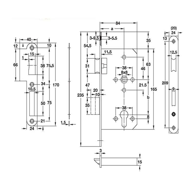 Thông số kĩ thuật thân khóa E55-72A Hafele 911.25.100