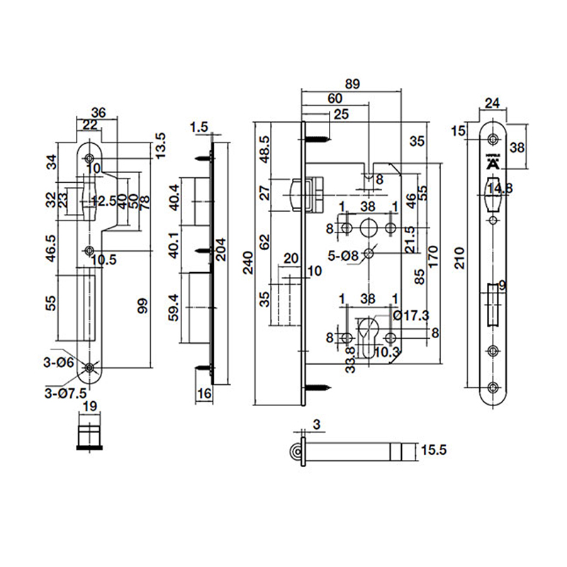 Thông số kĩ thuật thân khóa E60-85A Hafele 911.24.032