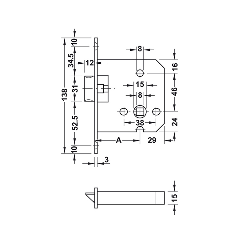 Thông số kĩ thuật thân khóa P55-0A Hafele 911.23.370