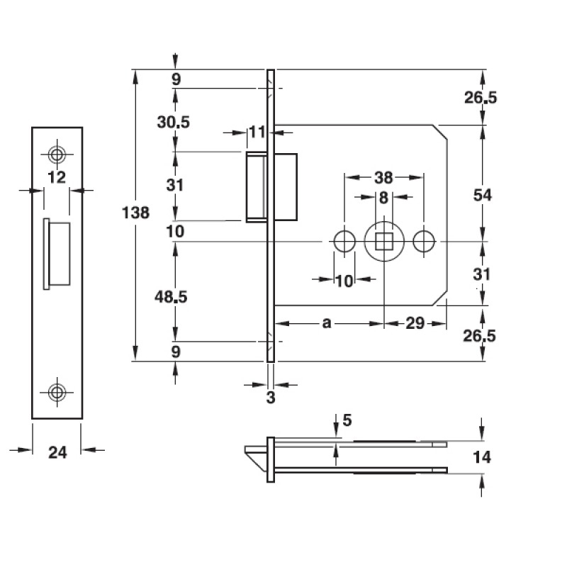 Thông số kĩ thuật thân khóa P55-0A Hafele 911.23.861